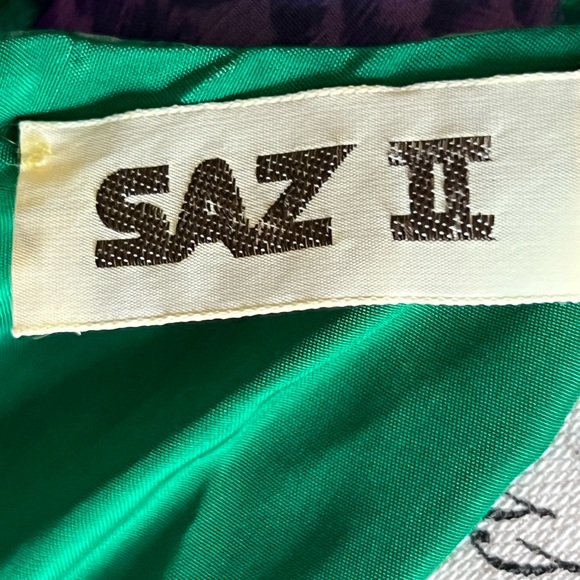 Vintage 100% pure silk made in India fit & flare purple n green dress Sz 10 - Picture 9 of 10